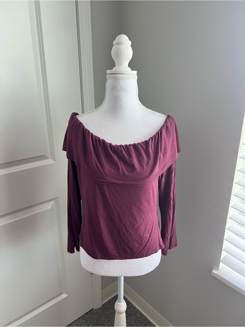Off-Shoulder Long Sleeve Top in Plum